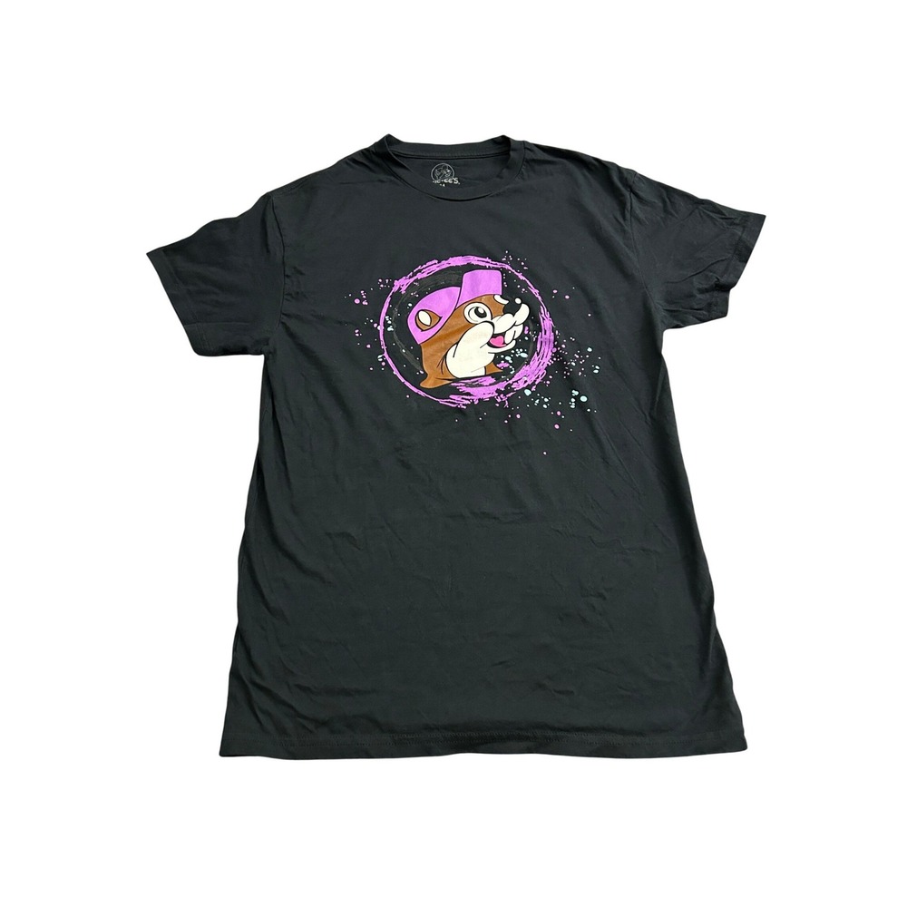 Buc-ees Graphic T-Shirt‎ Mens Medium Black Excellent DJ Beaver Back Print Tee